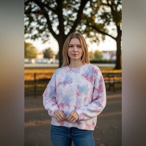 *Eddie Bauer Tie-Dye Crewneck Sweatshirt Women’s XL Pastel Pink Blue Pullover
